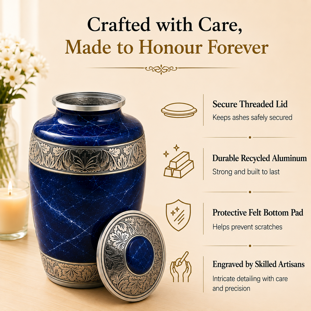 Metal Cremation Urn for Human Ashes – Blue Marble Finish