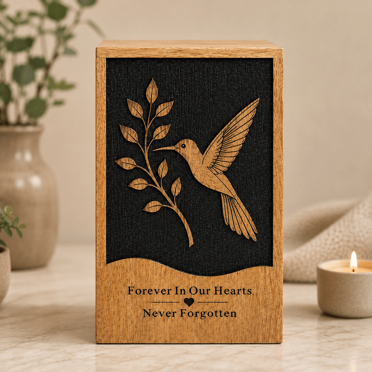 Personalized Hummingbird solid Wood Urn for Human Ashes – Adult & Keepsake