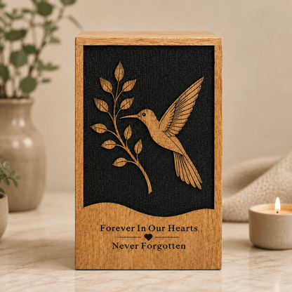 Personalized Hummingbird solid Wood Urn for Human Ashes – Adult & Keepsake