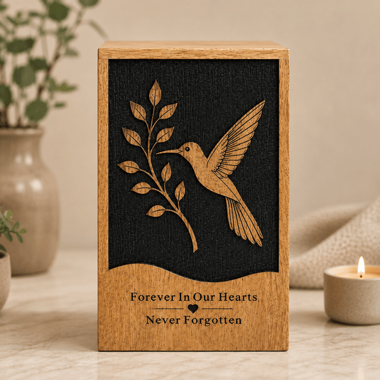 Personalized Hummingbird solid Wood Urn for Human Ashes – Adult & Keepsake