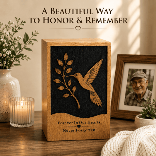 Personalized Hummingbird solid Wood Urn for Human Ashes – Adult & Keepsake