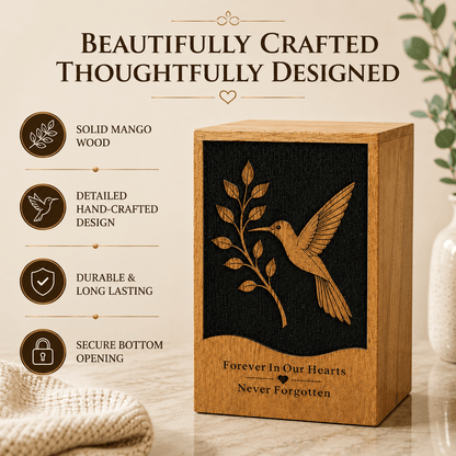 Personalized Hummingbird solid Wood Urn for Human Ashes – Adult & Keepsake
