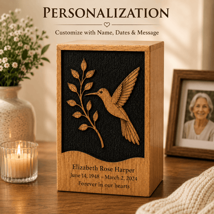 Personalized Hummingbird solid Wood Urn for Human Ashes – Adult & Keepsake