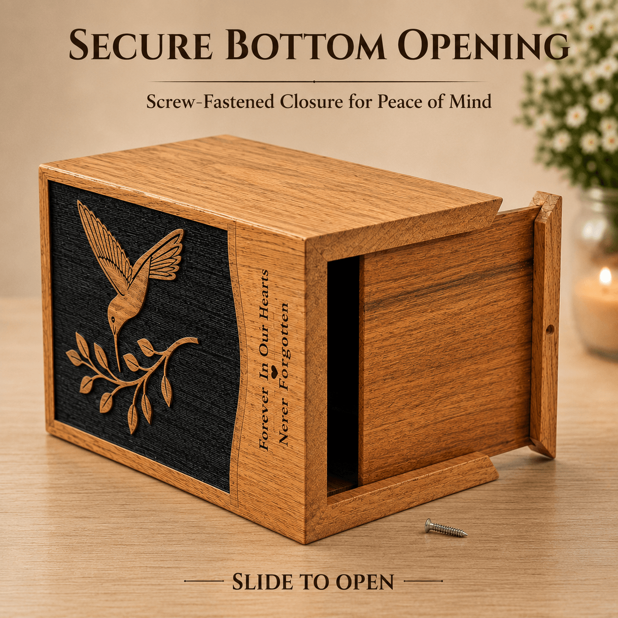 Personalized Hummingbird solid Wood Urn for Human Ashes – Adult & Keepsake