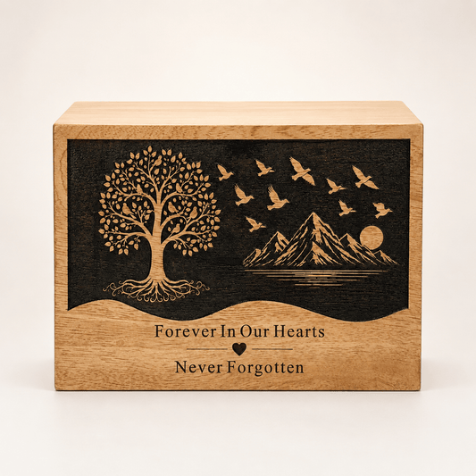 Personalized Tree of Life Wooden Urn for Human Ashes – Adult & Keepsake Sizes