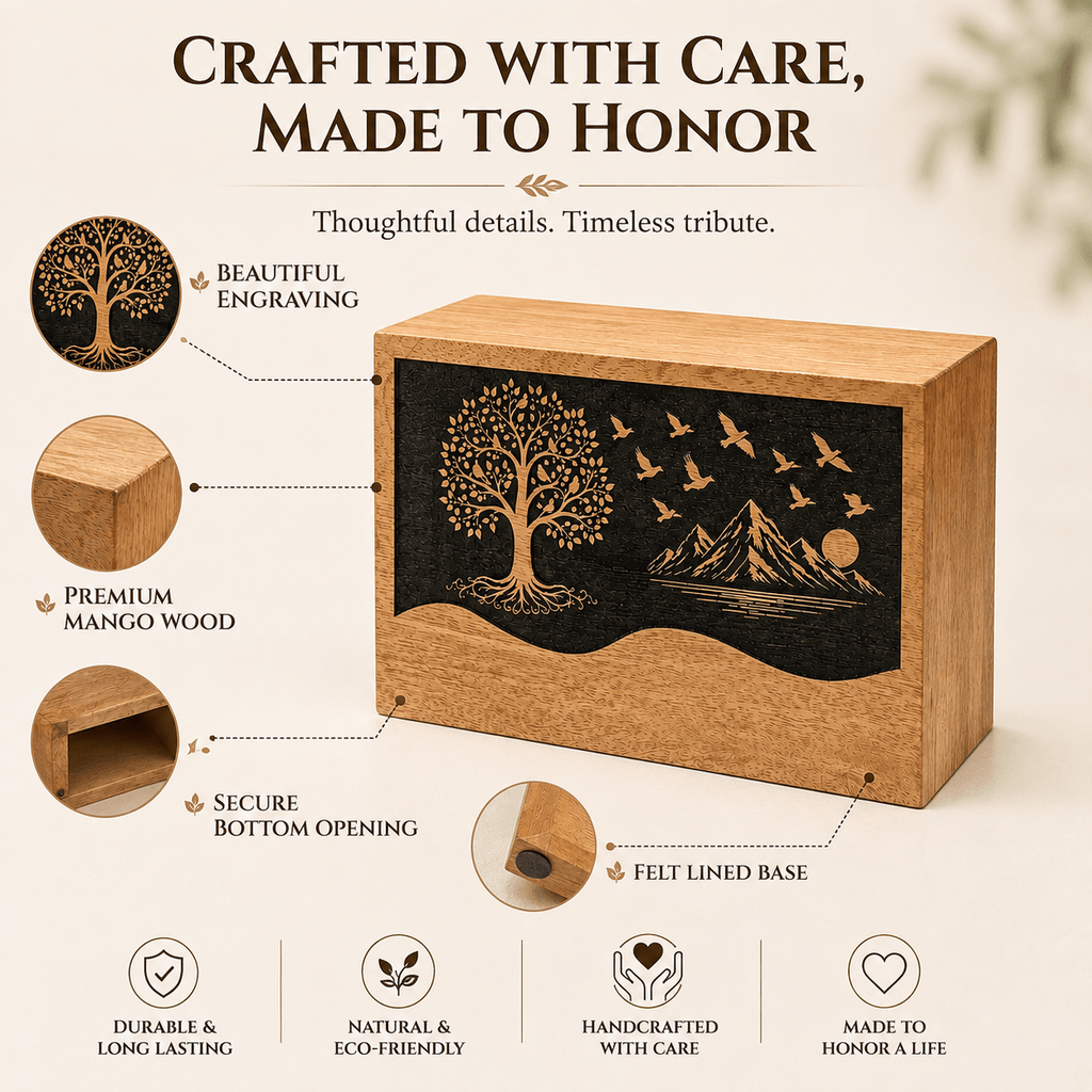 Personalized Tree of Life Engraved Wooden Urn for Human Ashes
