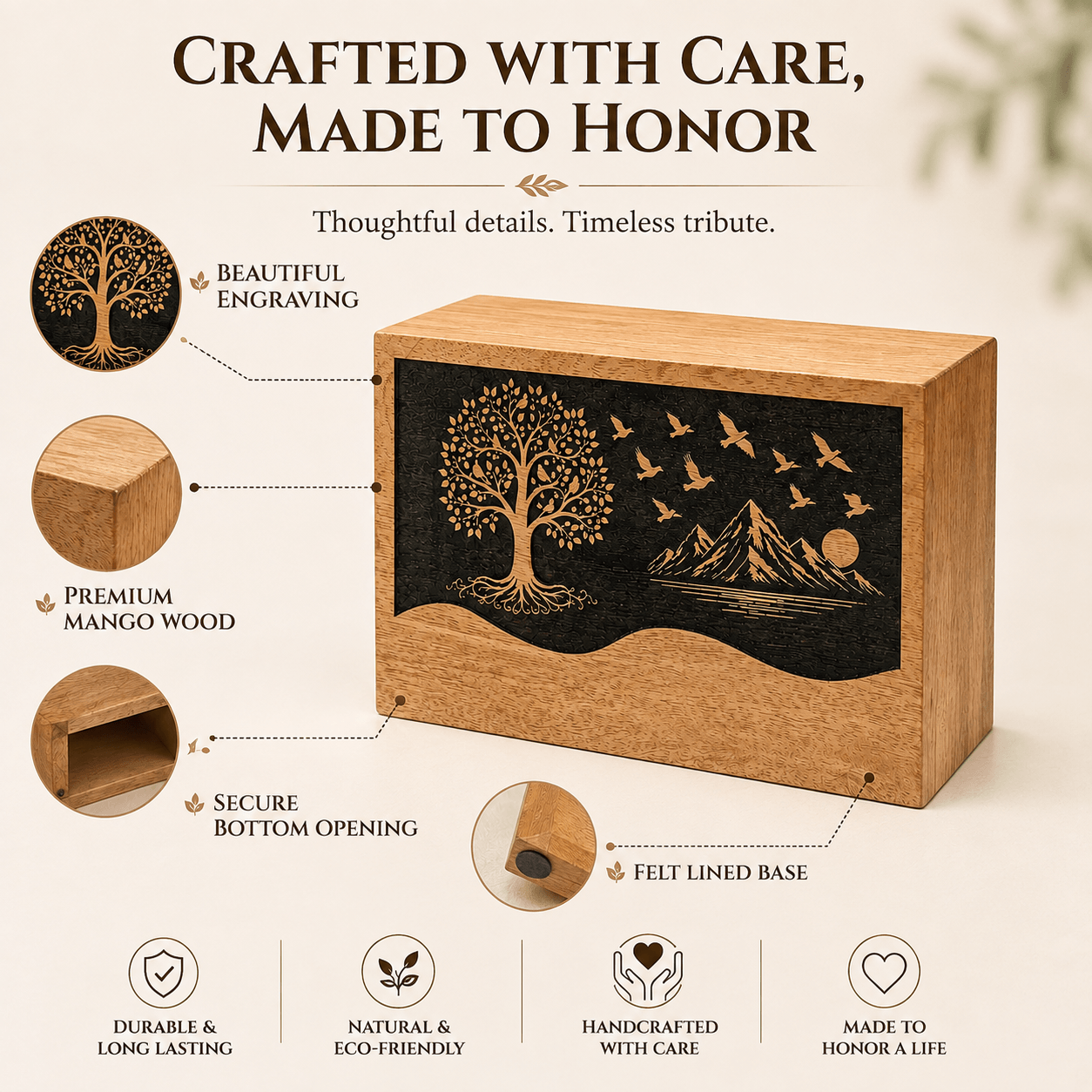 Personalized Tree of Life Wooden Urn for Human Ashes – Adult & Keepsake Sizes