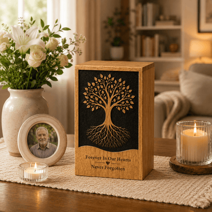 Personalized Tree of Life solid Wood Urn for Human Ashes – Adult & Keepsake