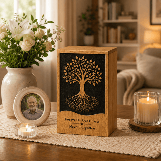 Personalized Tree of Life solid Wood Urn for Human Ashes – Adult & Keepsake