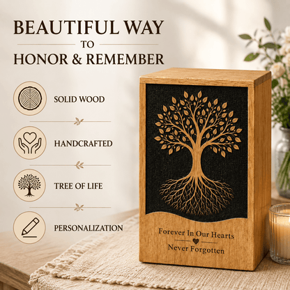 Personalized Tree of Life solid Wood Urn for Human Ashes – Adult & Keepsake