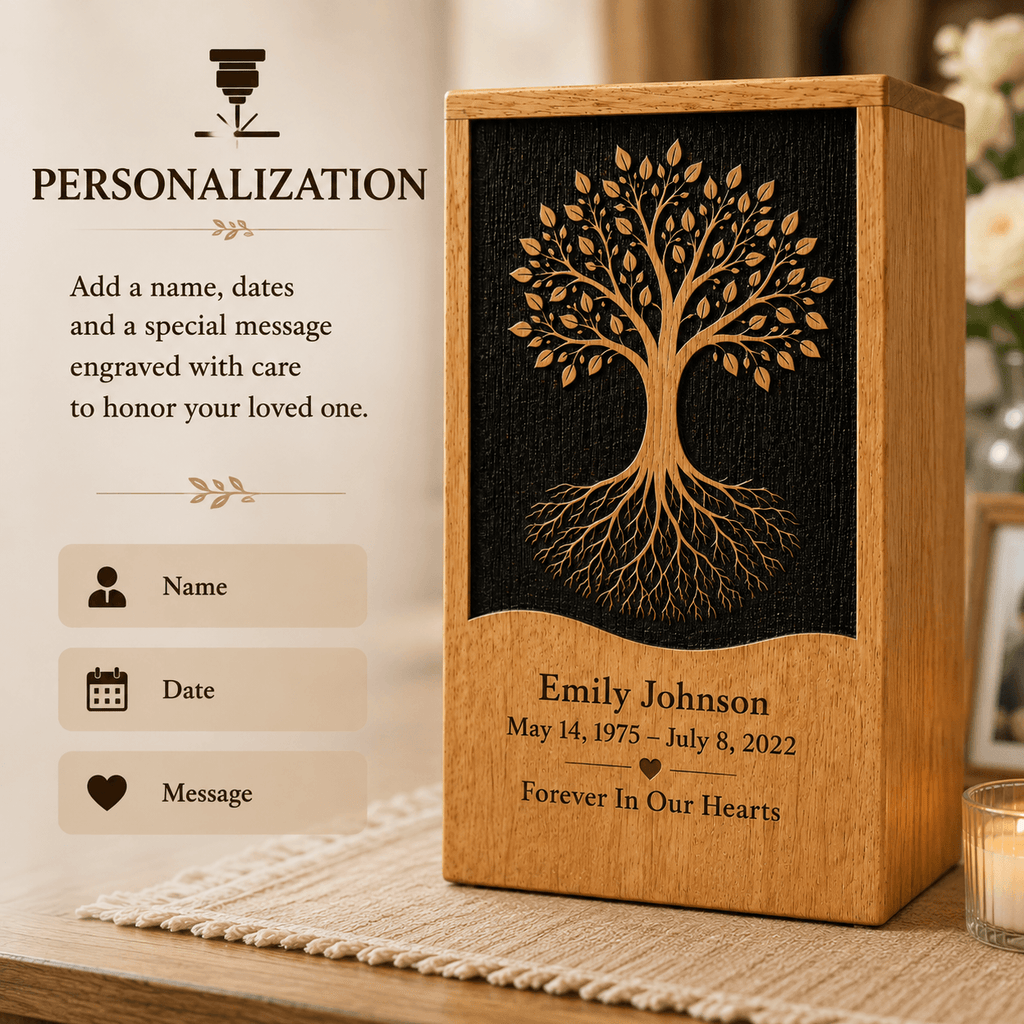 Personalized Tree of Life Solid Wood Urn for Human Ashes