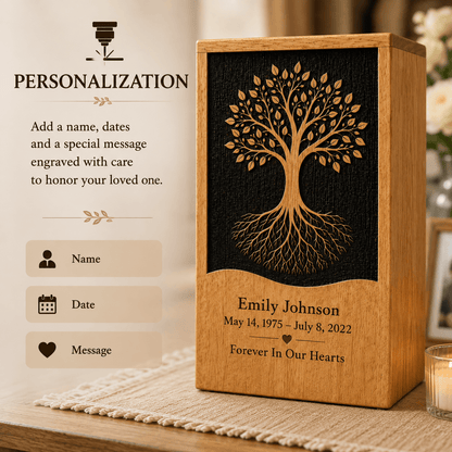 Personalized Tree of Life solid Wood Urn for Human Ashes – Adult & Keepsake
