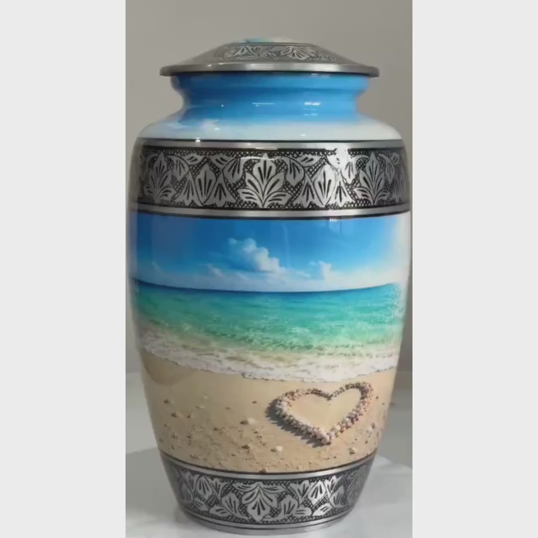 Beach Heart Memorial Urn for Human Ashes Adult Adult 200 cubic in