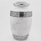 Cremation Urn for Human Ashes – White Marble-Finish Metal, Adult & Keepsake Set