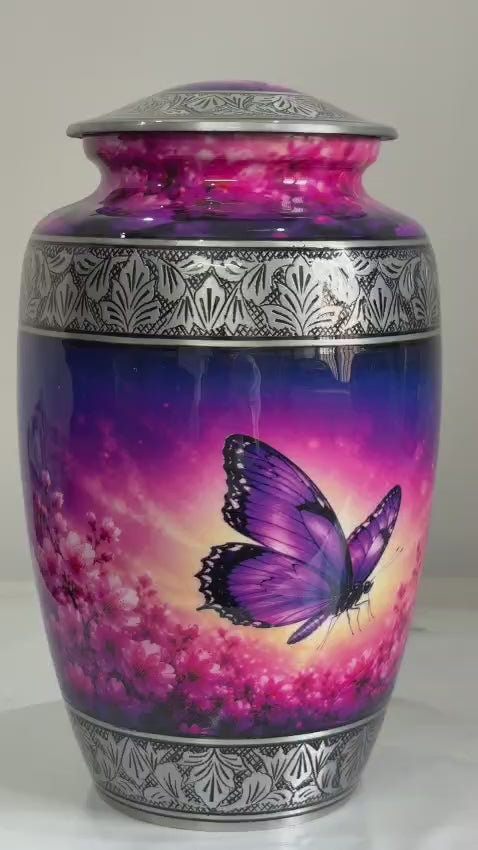 Purple Butterfly Cremation Urn for Human Ashes Adult