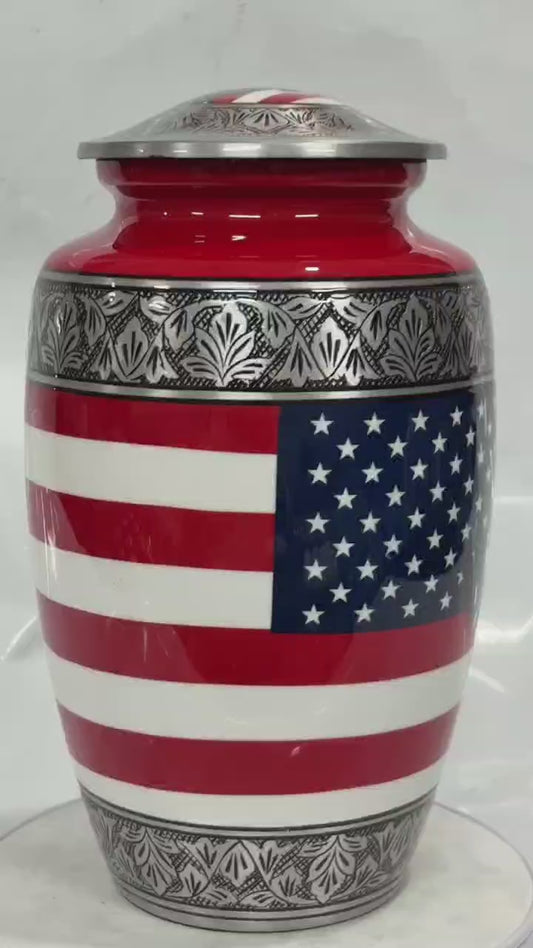 Military Eagle Metal Cremation Urn for Human Ashes – American Flag Adult