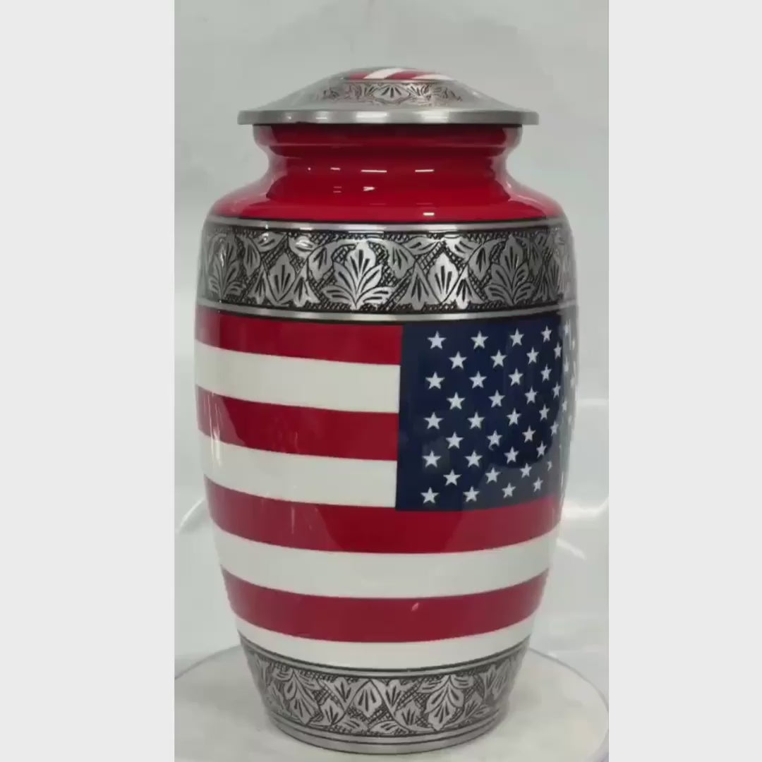 Military Eagle Metal Cremation Urn for Human Ashes – American Flag Adult