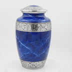 Cremation Urn for Human Ashes – Blue Marble-Finish Metal, Adult & Keepsake