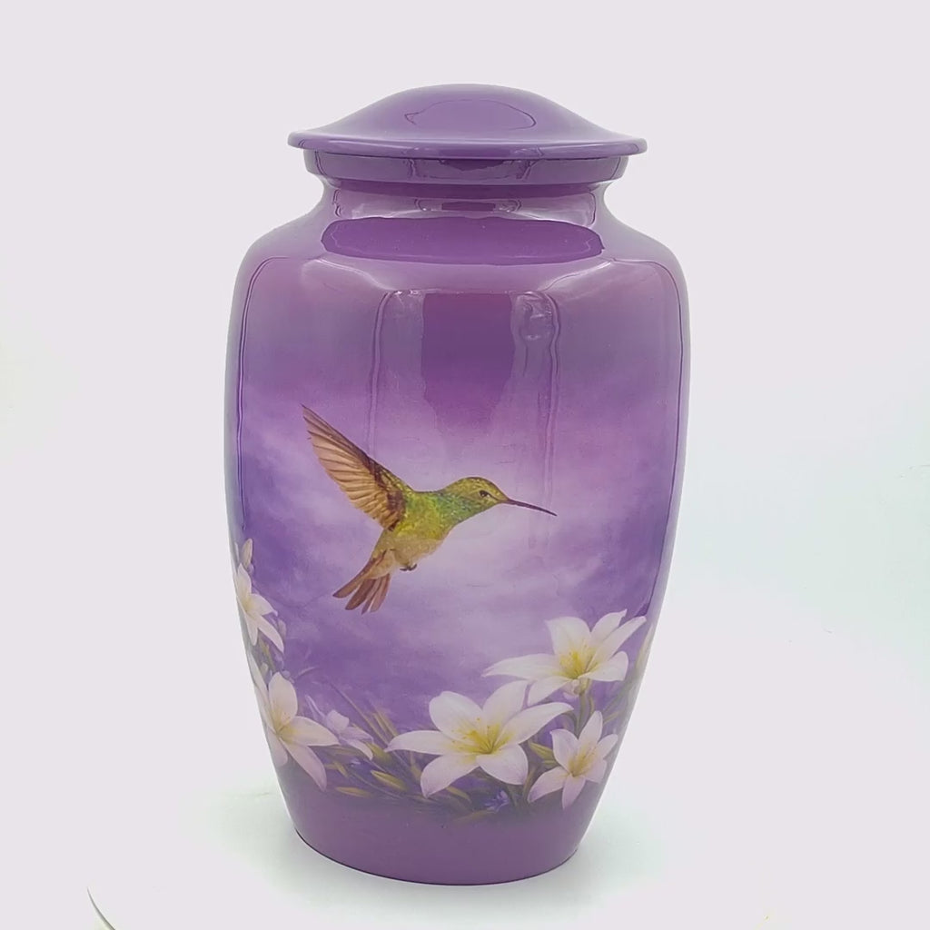 Purple Hummingbird Cremation Urn for Human Ashes – Adult, Keepsake