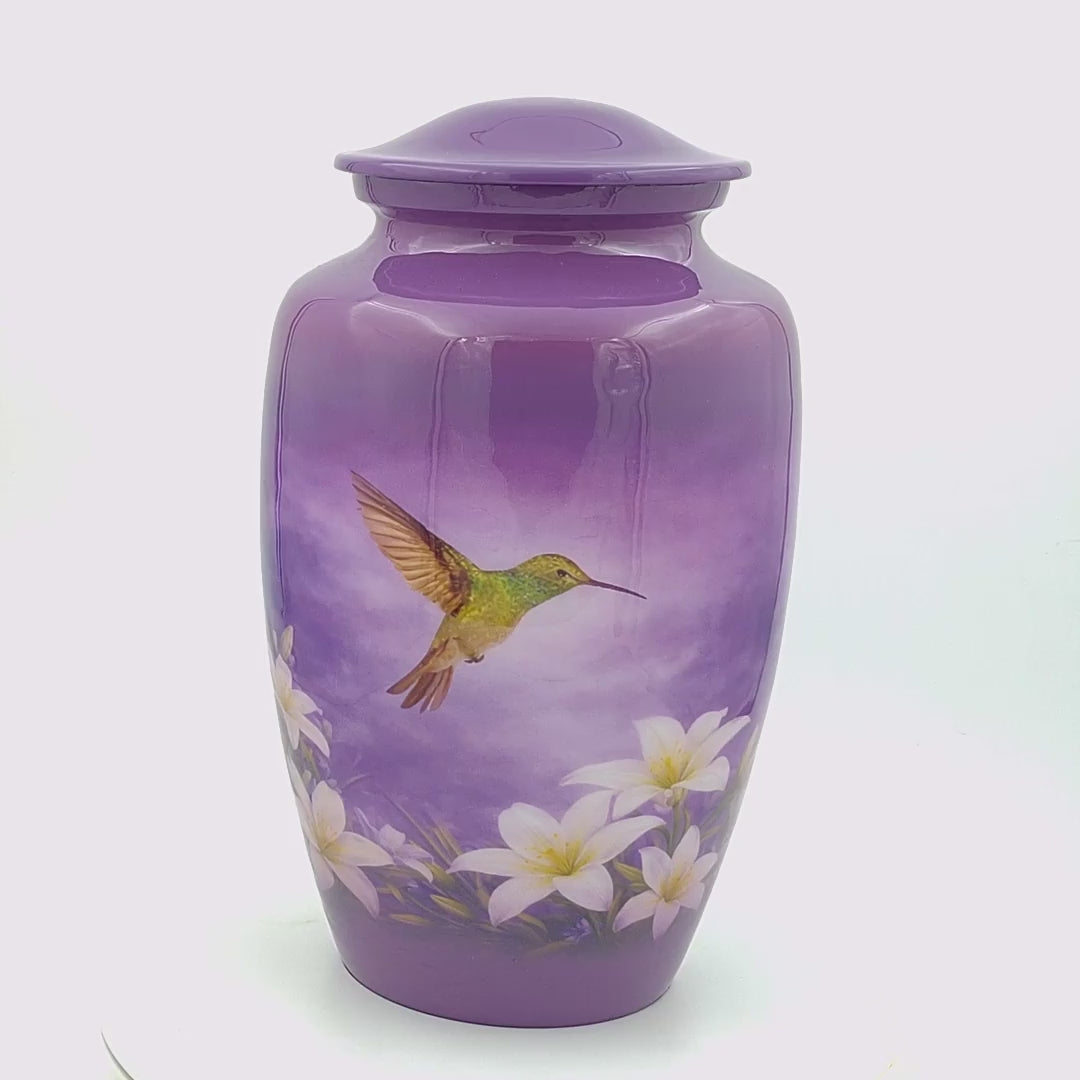 Purple Hummingbird Cremation Urn for Human Ashes – Adult, Keepsake