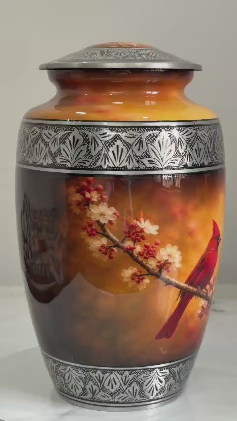 Handcrafted Cardinal Bird Memorial Urn for Human Ashes Adult 200 cubic in