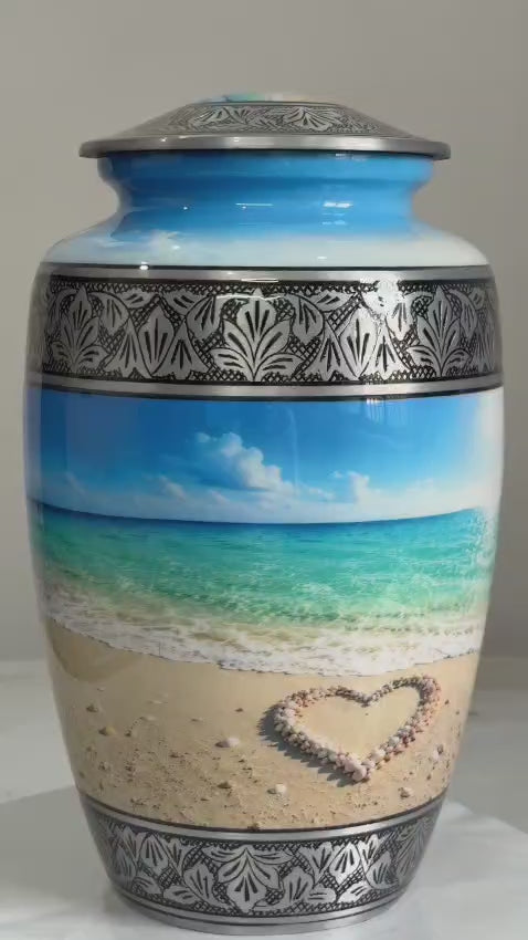Beach Heart Memorial Urn for Human Ashes Adult Adult 200 cubic in