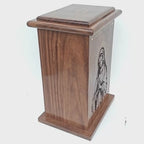Personalized Catholic Cremation Wooden Urn Box for Human Ashes – Engraved Virgin Mary