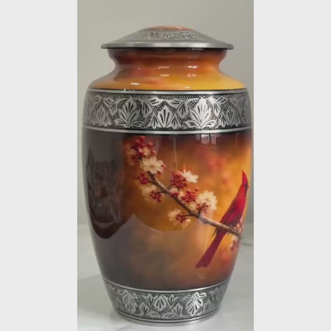 Handcrafted Cardinal Bird Memorial Urn for Human Ashes Adult 200 cubic in