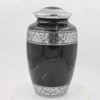 Cremation Urn for Human Ashes – Black Marble-Finish Metal, Adult & Keepsake