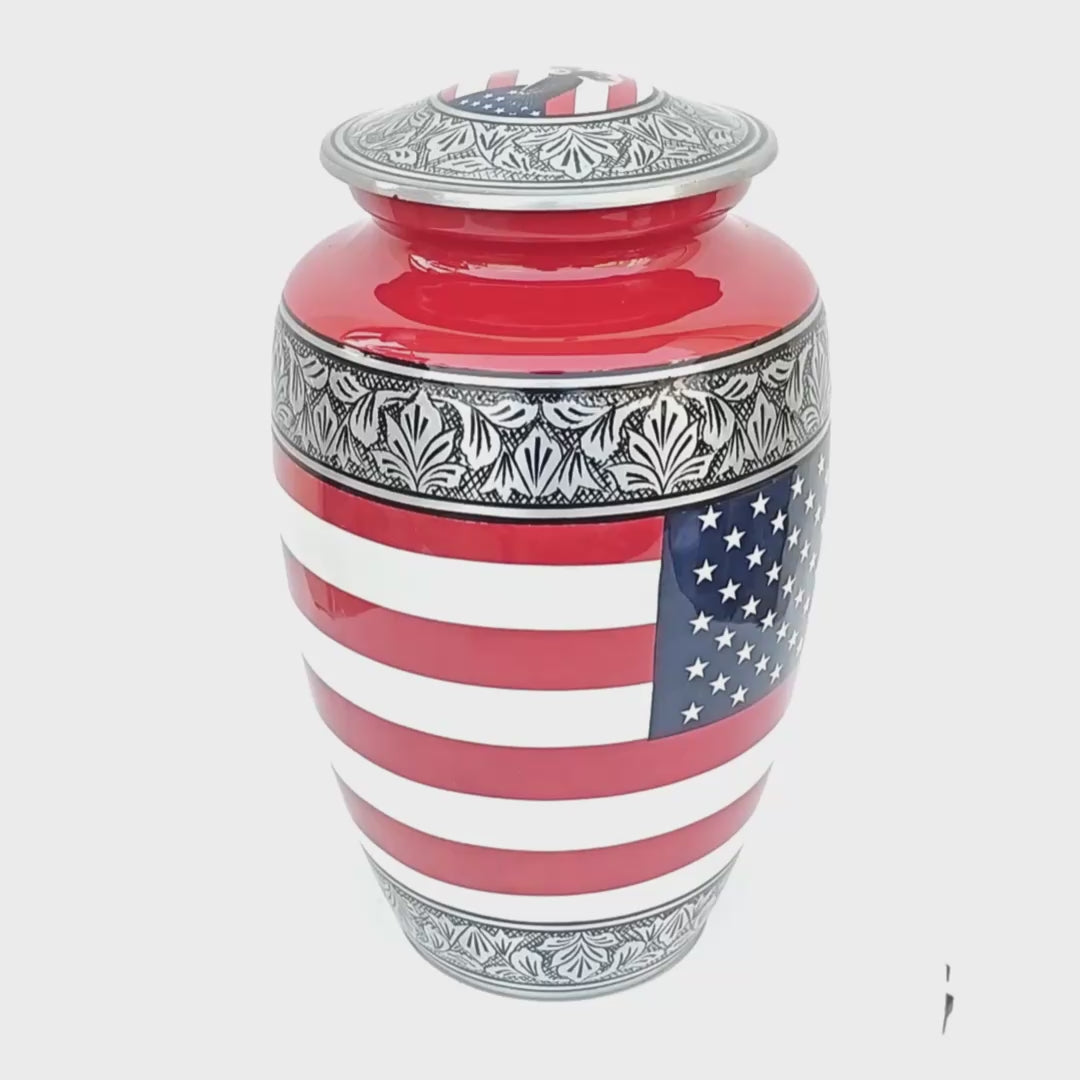 American Flag Cremation Urn – Patriotic Memorial Urn for Veterans Adult 200 Cu In
